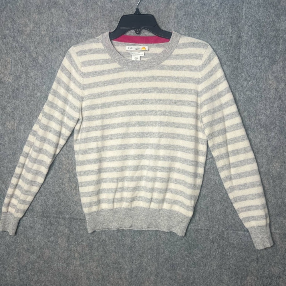 C&C California Woman Size Medium 100% cashmere striped crewneck sweater‎